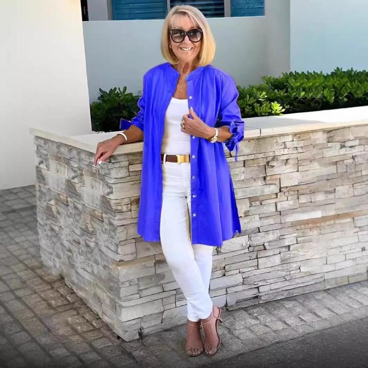 Chemise de bureau pour femme à manches longues Cardigan en coton Boutonnage simple Revers Mode Printemps Automne Professionnel Femme