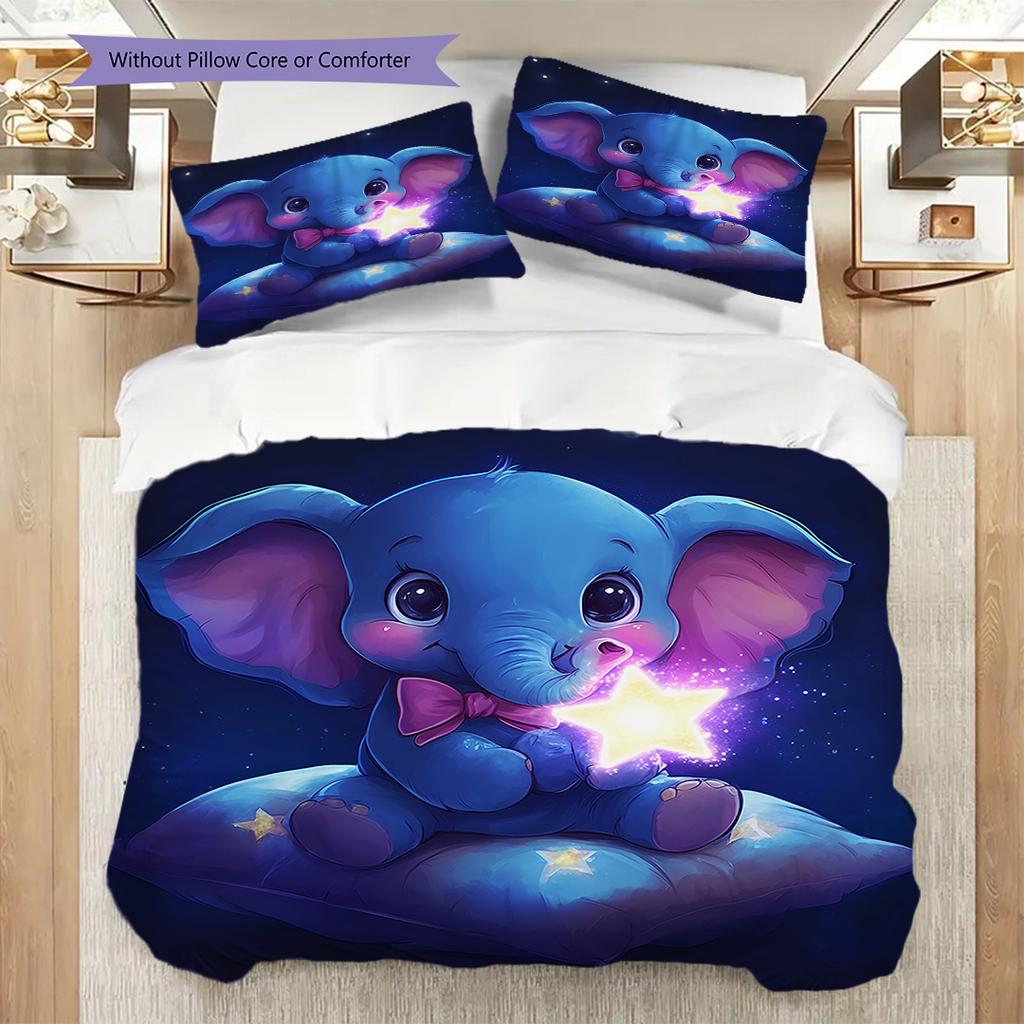 Elephant Pattern Bedding Quilt Set Quilt Cover Pillowcase Home Decoration Birthday Gift (1 * duvet cover + 2 * pillowcase, without core)