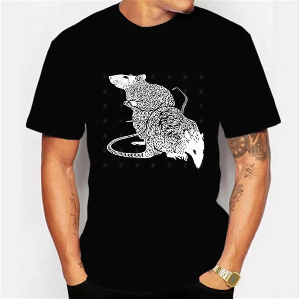 Y2K Korean Men Streetwear Rat Graphic T-shirts Harajuku Clothes Short Sleeve T-Shirts Grunge Aesthetics Oversized Tops Clothes