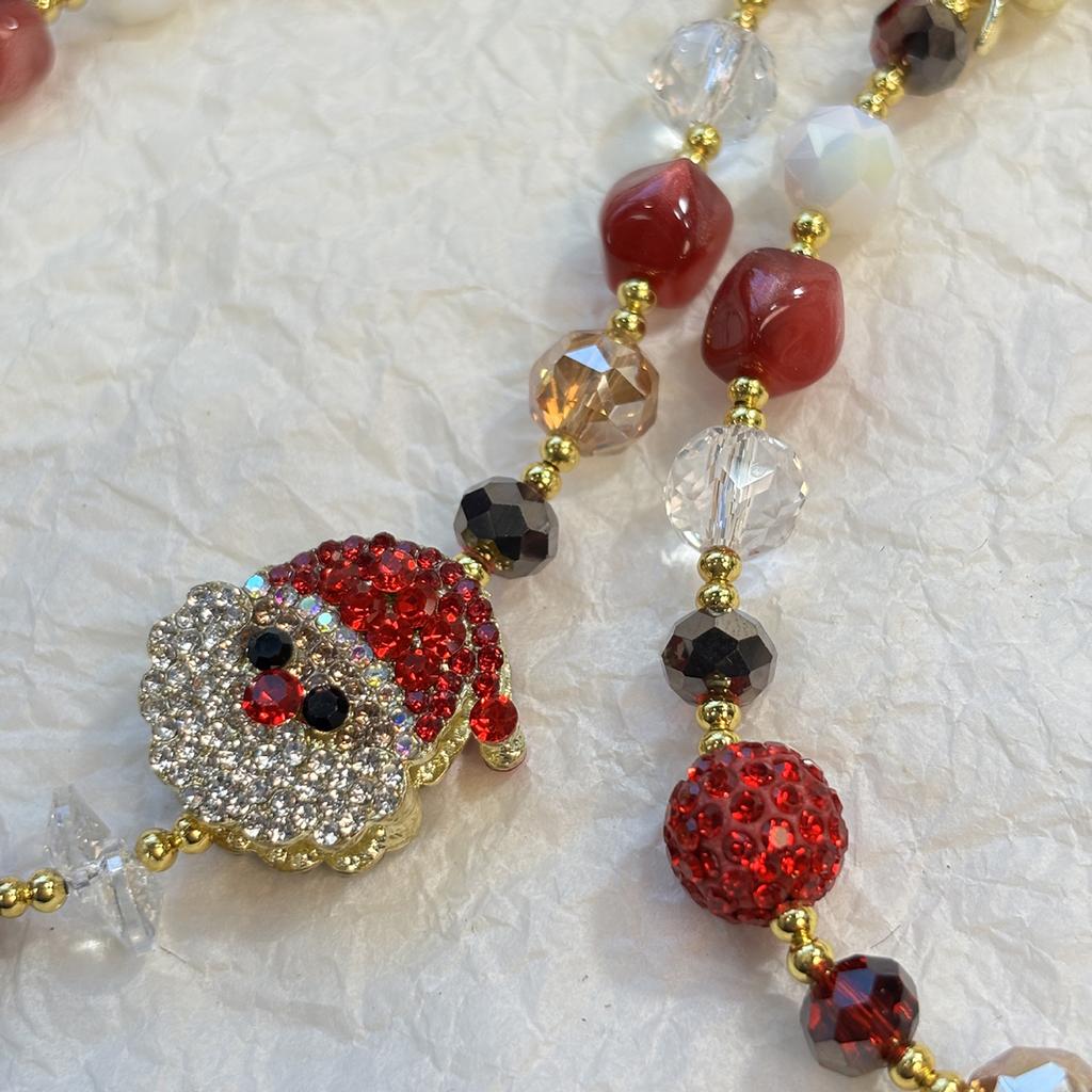 Weihnachten Weihnachtsmann Perlen Handy Armband Bunte Acryl Kristallperlen Rot und Grün Weihnachten