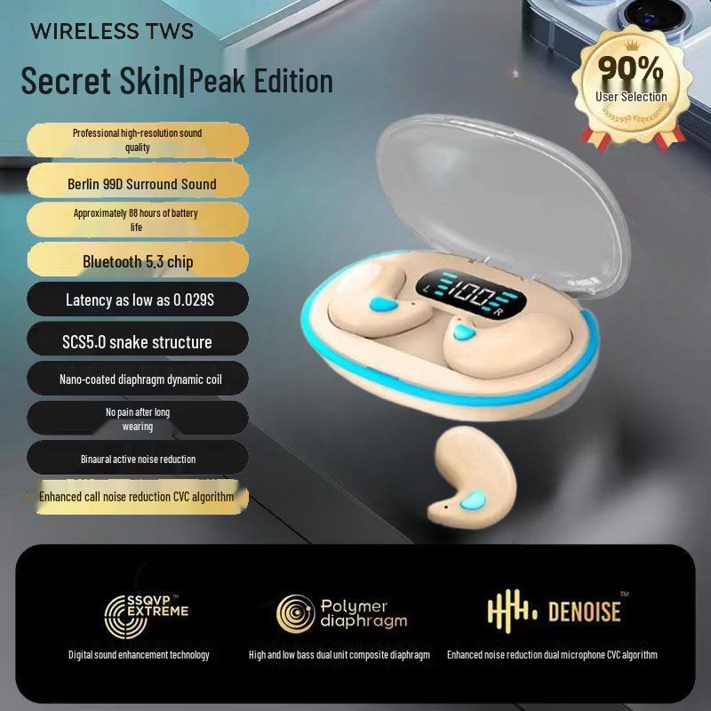 

New Ultra-Thin Wireless Bluetooth Noise-Canceling Sleep Earphones for Comfortable Side-Sleeping Basic 3A: No Display