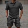 Summer Male Casual Two Pieces Suits Vintage Polo Neck Short Sleeve Tops and Shorts Men's Sets Plaid Textured Outfits