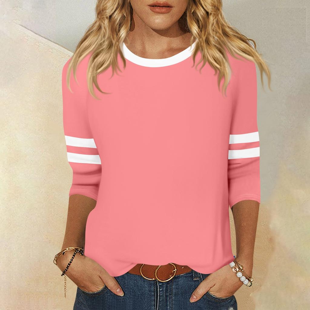 Dames T-skjorte Tee 3/4 Erme Hverdag Weekend Mote Basic Rund Hals Vanlig Topp