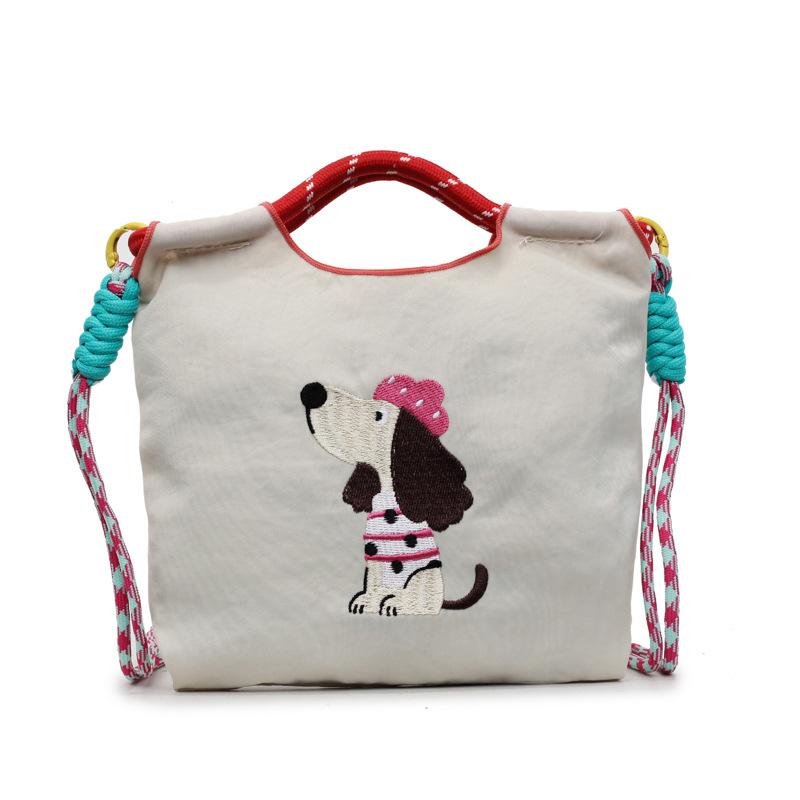 Cute Dachshund Embroidered Canvas Bag Women's Summer Casual Simple Versatile One Shoulder Crossbody Bag