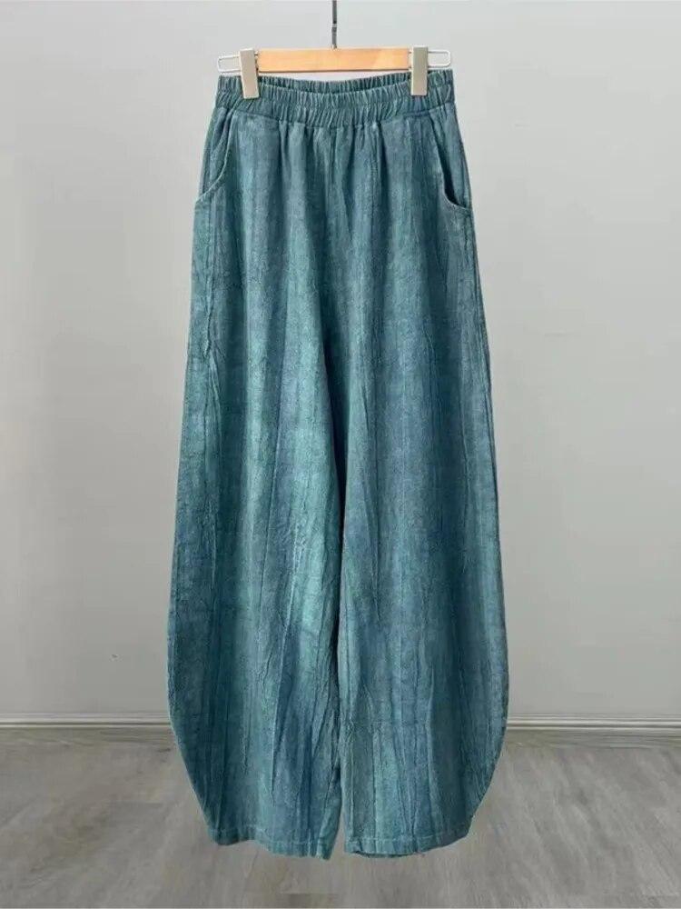 Johnature Pantalones bombachos Vintage Tie-dye para mujer, pantalones holgados con cintura elástica, pantalones largos informales para primavera