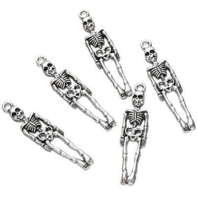 20Pcs/Lot 9*38mm Tibetan Alloy Skeleton Charms Skull Pendants for DIY Necklaces Earrings Jewelry Making Accessories