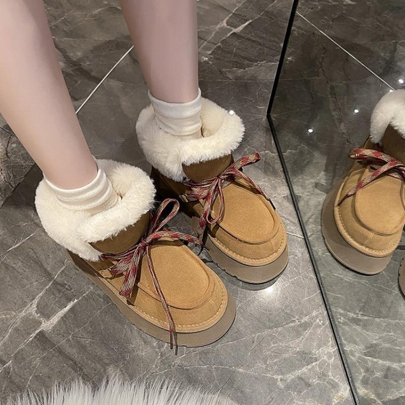 Fashion Women's Fashion Platform Snow Boots Winter New Round Head Suede Front Strap Anti-slip Wear-resistant Short Boots