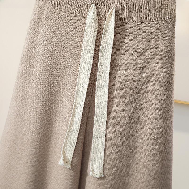 2024 Women's Autumn High Waist Elastic Knitted Wide-Leg Pants - Casual, Loose, and Draped Style