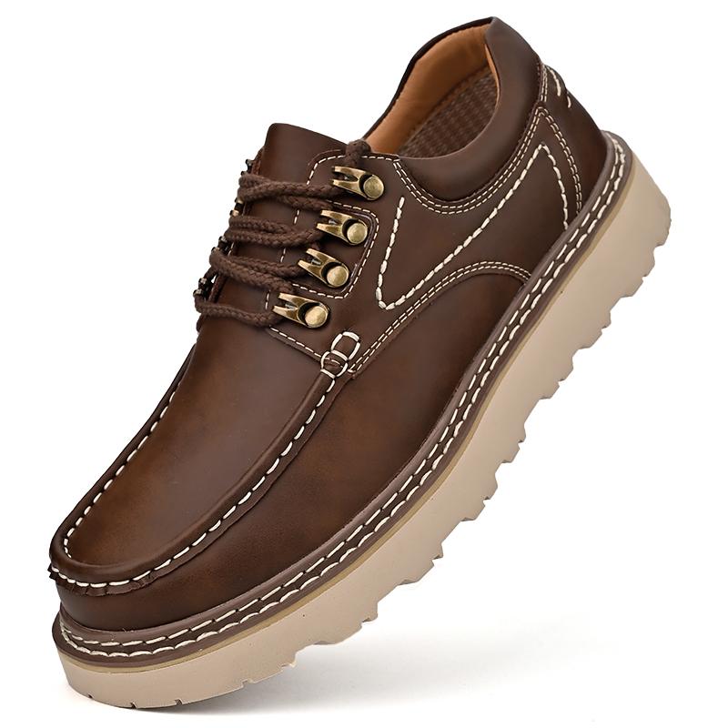 Fashion Men Genuine Leather Work Shoes Outdoor Working Without Steel Cap Natural Leather Size 38-45
