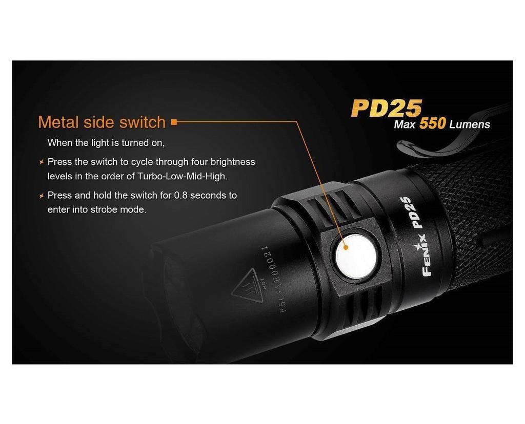 FENIX PD25 LED Tactical Maximum Brightness 550 Lumens XP-L Flashlight,