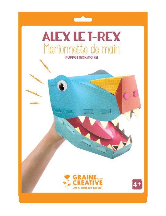 Cardboard Hand Puppet Kit - T-rex Dinosaur - Child - Mixed - Blue