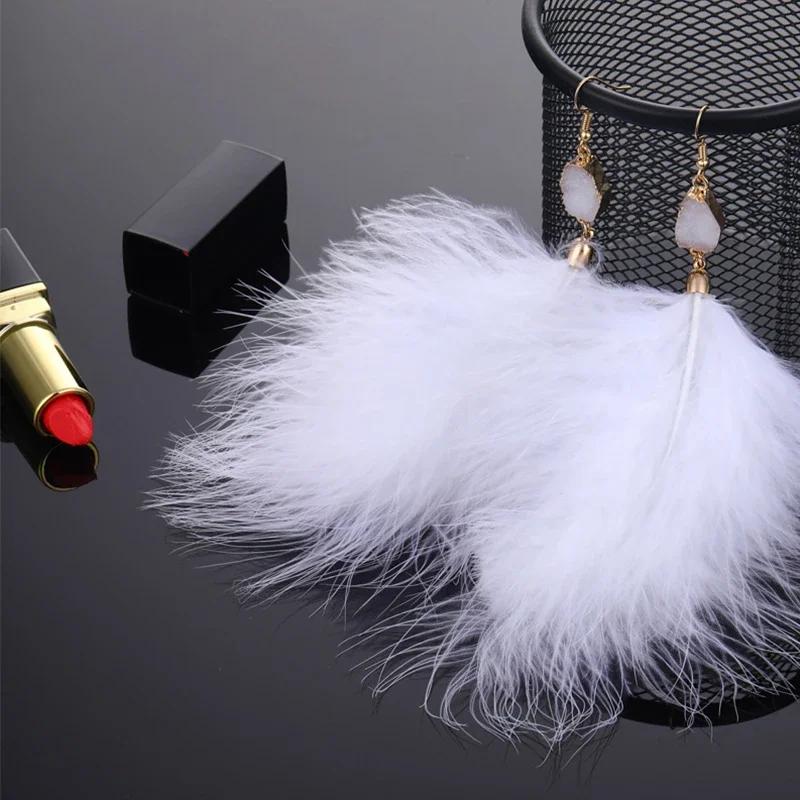 

New Bohemian Black Feather Earrings Long Crystal Tassel Dangle Drop Earrings Large Plush Pendant Girl Women Wedding Jewelry белый