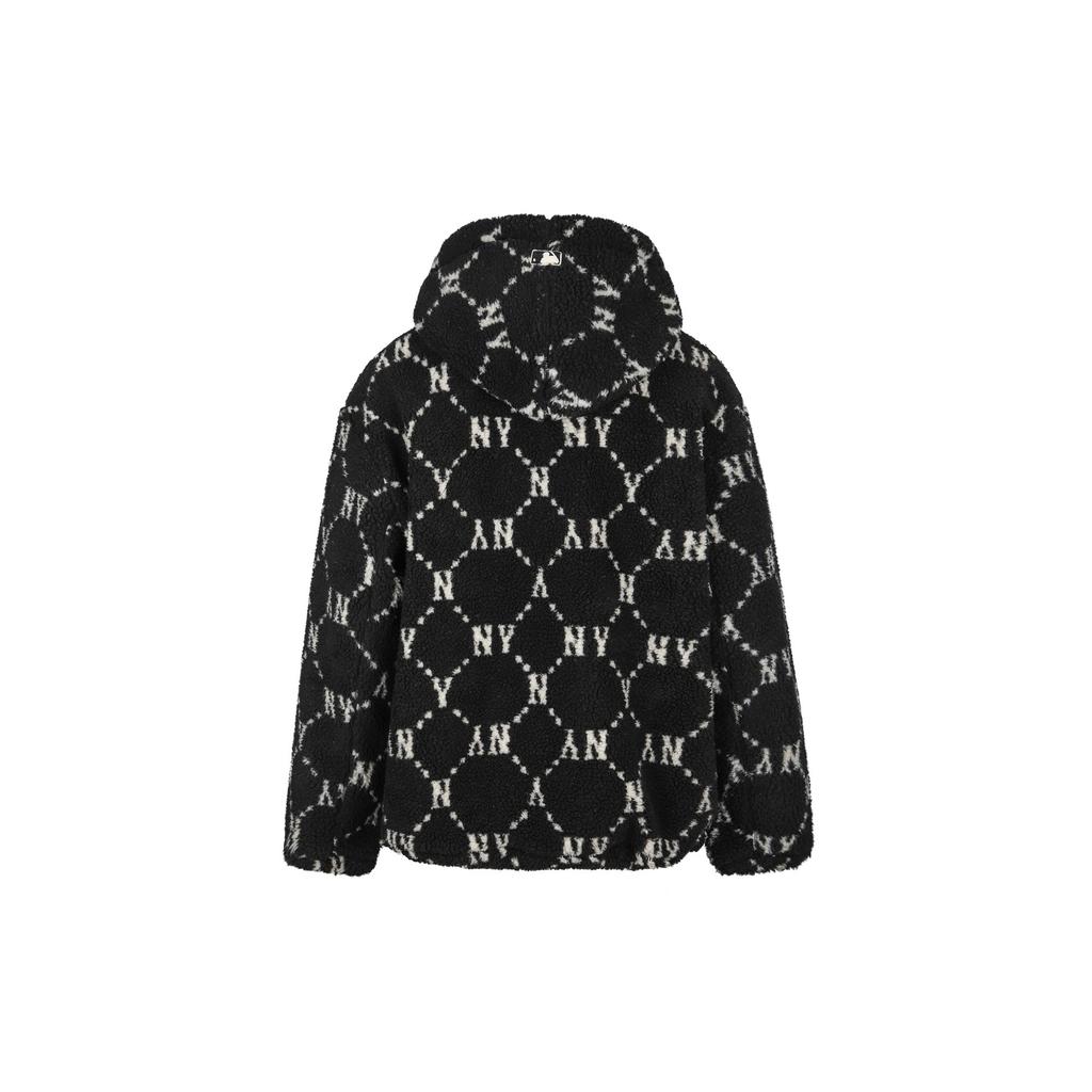MLB Old Flower Velvet Jackets Unisex Black Hooded Thickened And Fleece Lined 3AJPF1316-50BKS