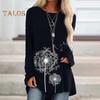Tunique grande taille pour femme, imprimé pissenlit, chemise longue, col ras du cou, manches longues, pull-over, chemisier décontracté, coupe ample, pour le travail et la vie quotidienne