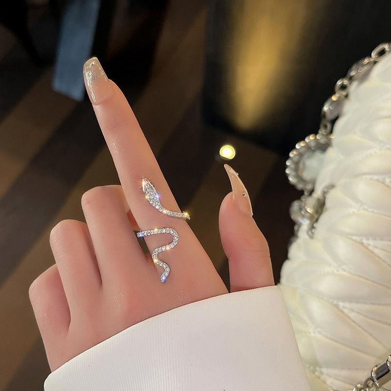 1PC Fashion Snake Silver Plated Imitation Zircon Women's Ring, Cool Style Ring, Personalized Open Ring Jewelry