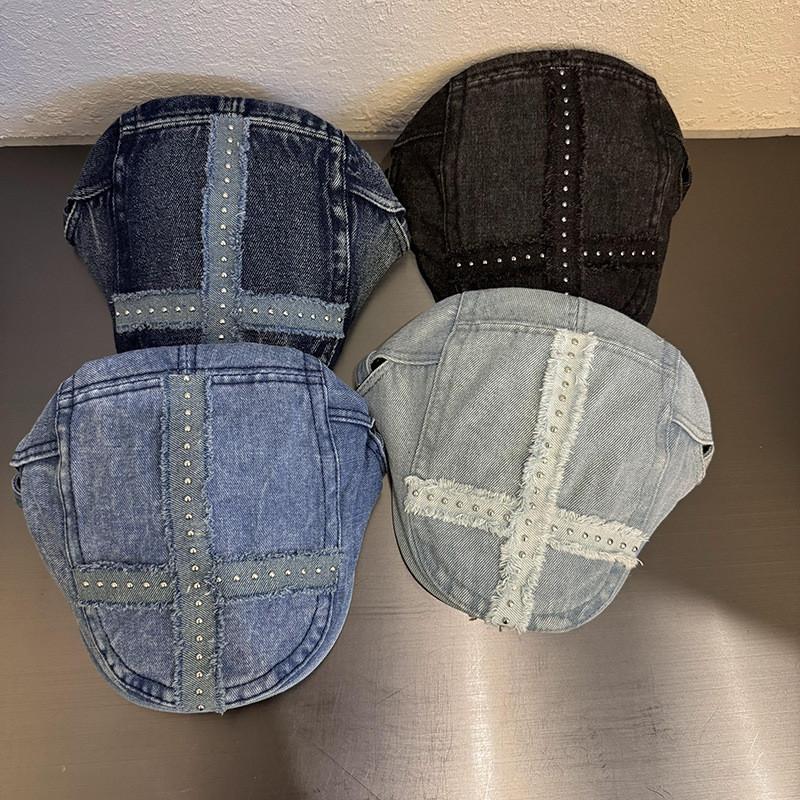 Retro Streetwear Punk Style Denim Baseball Cap For Fall Winter Seasonal Wear