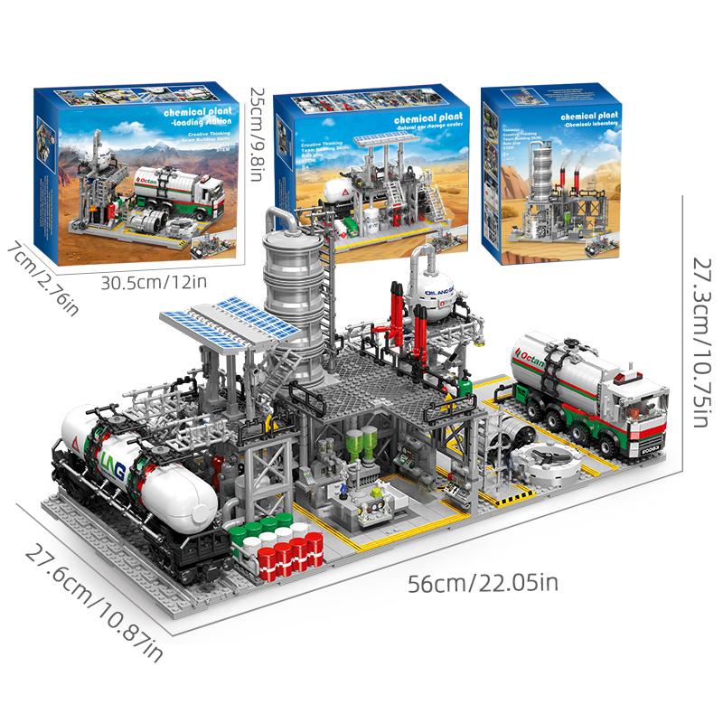 Non-Toxic City Street View Building Blocks Natural Gas Storage Center Laboratory Transport Station 3 In 1 Assembly Model Bricks Kids Gifts