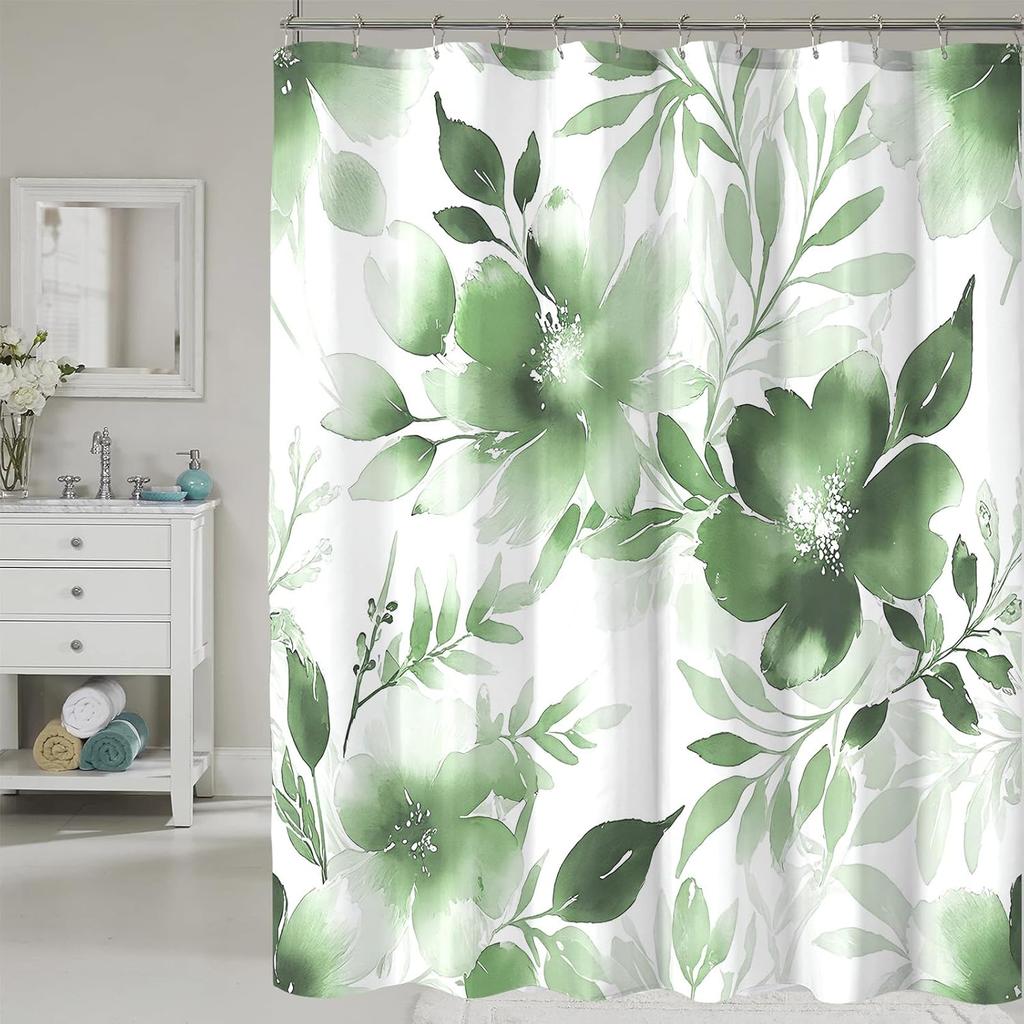 Floral Shower Curtain, Blue Watercolor Flower Shower Curtains For Bathroom, Modern Minimalist Waterproof Fabric Bath Curtain