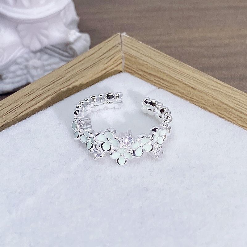 Enamel Oil Drop Flower Butterfly Opening Ring Niche Design Light Luxury High Sense Zircon Personality Ring Woman