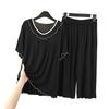 Women's Two Piece Pajamas Set Crew Neck Short Sleeve Shirts Matching Wide Leg