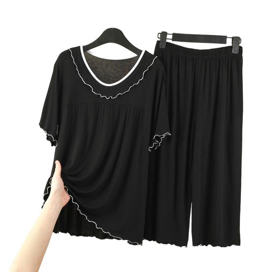Women's Two Piece Pajamas Set Crew Neck Short Sleeve Shirts Matching Wide Leg