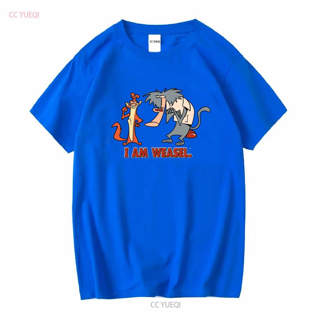 Official I Am Weasel Characters T Shirt Black vintage Washed Breathable Comfortable Top For Everyday Wear Soft designer clothes