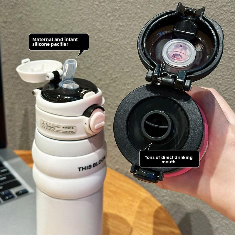 316 Paslanmaz Çelik Çift Katlı İçecek Termosu Taşınabilir Taşınabilir Su Bardağı Kettle Yüksek Değer Kız Pipetli Su Bardağı