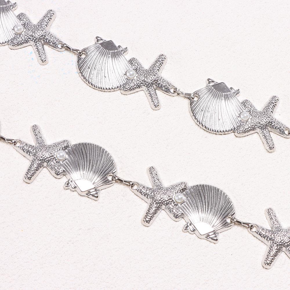 Bohemian Metal Shell & Pearl Starfish Waist Belt Accessory with Niche Design