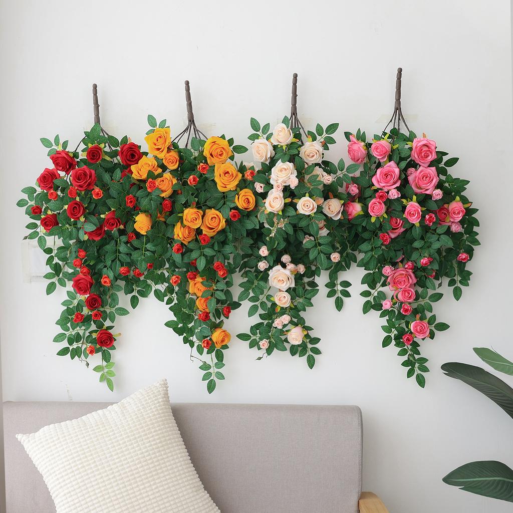 Simulated Rose Vine Bionic Wall Covering Hanging Decoration Green Plants Fake Flower Vine Wall Hanging Flowers Hanging Flowers