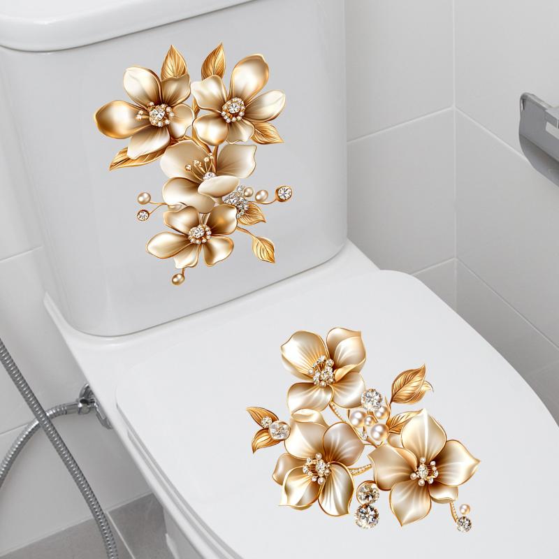 

Creative Luxury Gold Flower Waterproof Toilet Sticker Bathroom Wall Background Decal Home Decoration Self-Adhesive Posters