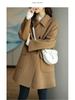 Women's Slim Fit Wool Coat - Coffee Color, Thickened Korean Style for Autumn/Winter 2025, Medium To Long Length