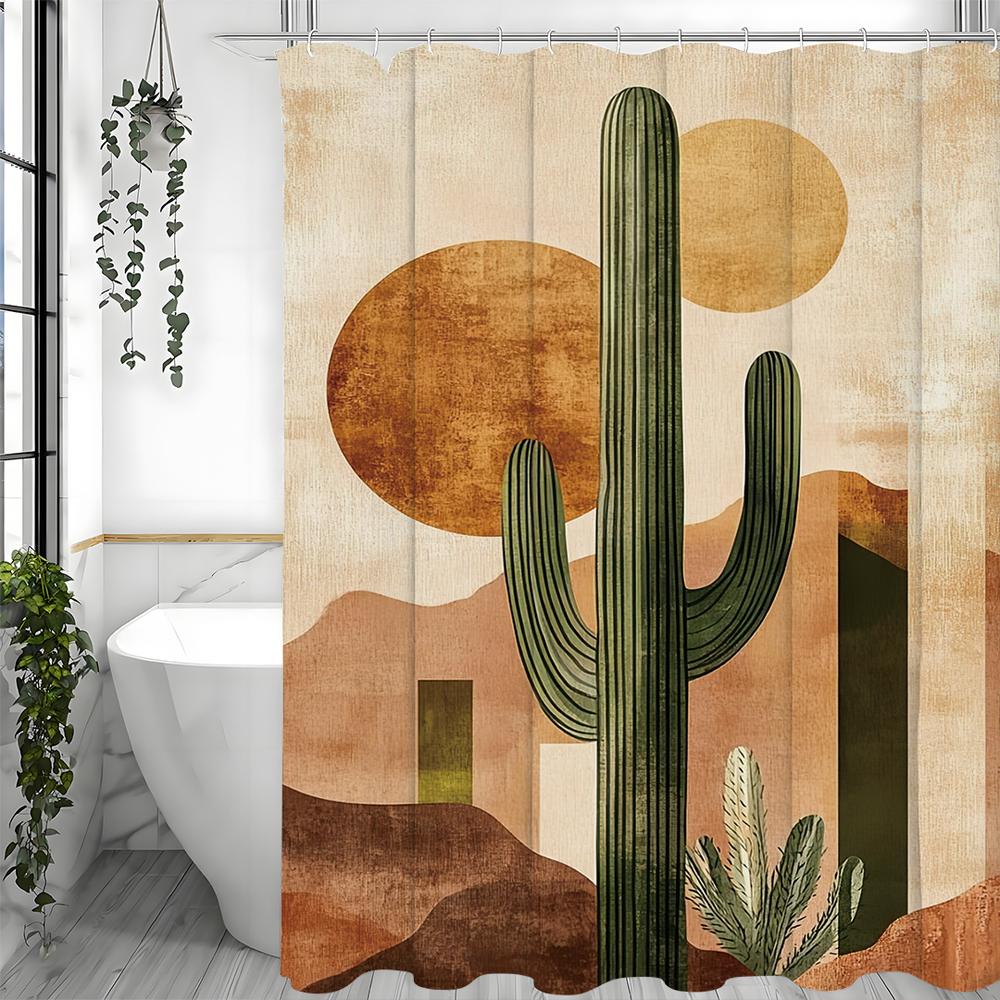 Desert Cactus Shower Curtain, Bathroom Decorative Shower Curtain, Waterproof Shower Curtain with Hooks