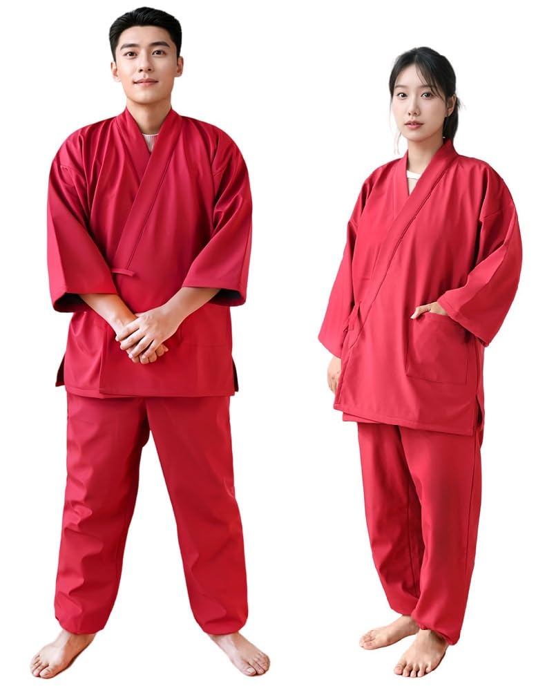 

[HOHO AYUMU] Block-lined Fleece Samue (Work Clothes) [06.Red] [L]