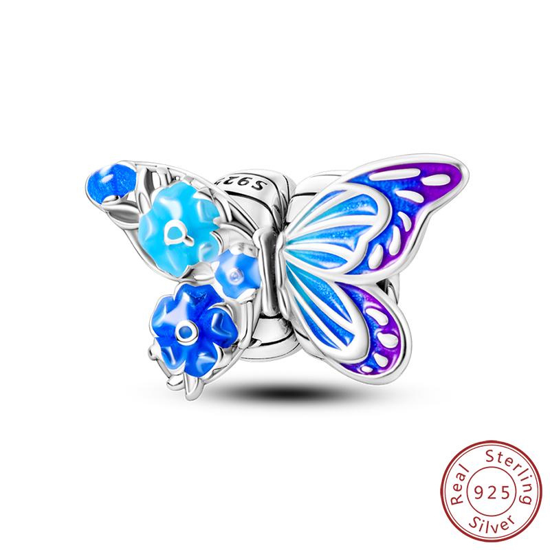 Elegant S925 Silver Butterfly & Dragonfly Multicolor Charms Beads Pendant 3mm DIY Fine Jewelry Making Accessories Gifts