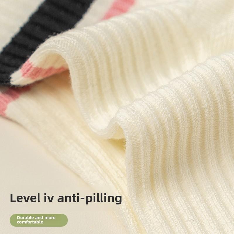 5 Pairs Autumn and Winter New Socks Women's Sports and Leisure Stripes Colour Blocking Embroidery Mid-calf Socks Women's Socks Hundred Socks Wholesale