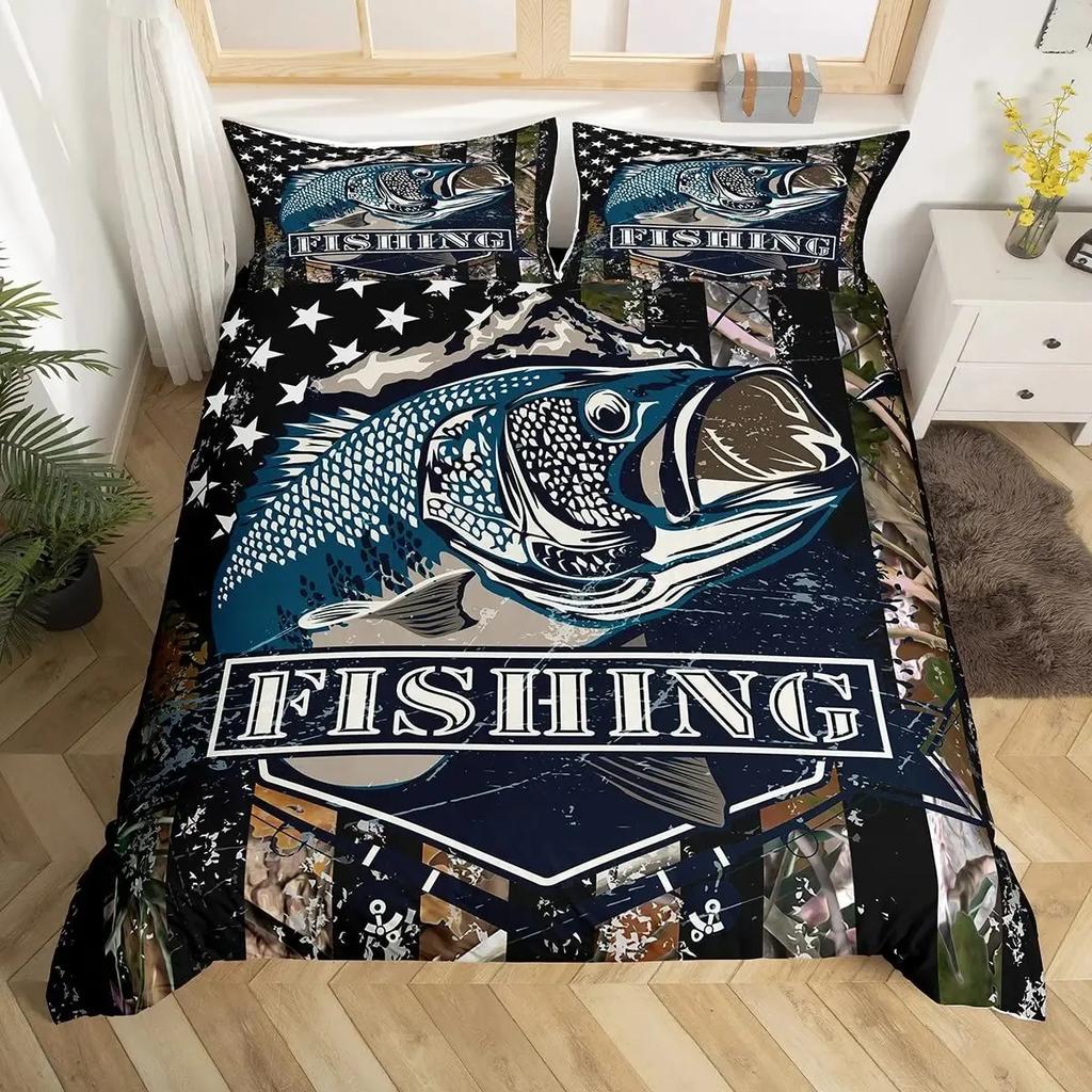 Marlin Svärdfisk Påslakanset Jakt Fiske Sängkläder Set Batik Havsfiske Båt Marint Liv Nautiskt Täckesöverdrag Queen