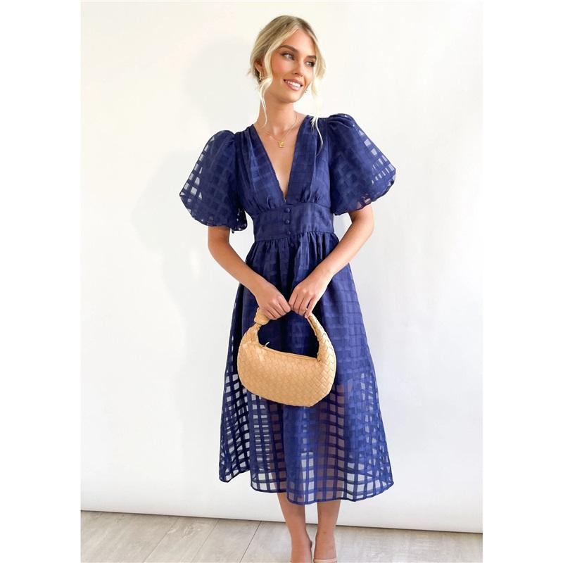 European And American Style Summer New Style Ladies Multicolor Lantern Sleeve Dress Casual Party Dress Women