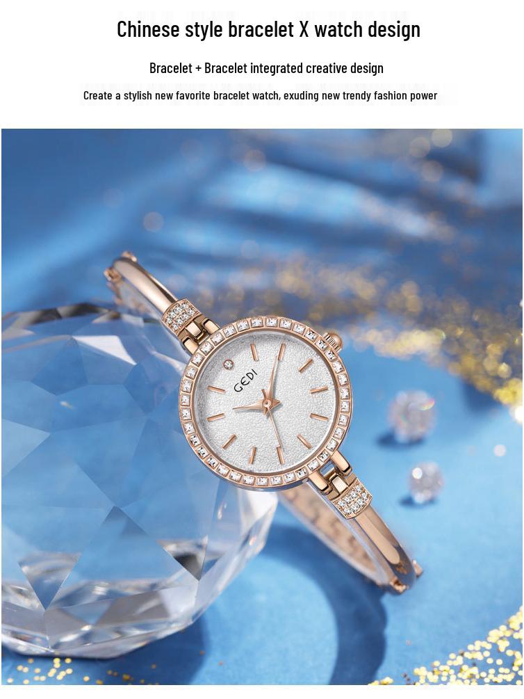 Gedi Ladies' Luxury Diamond-Set Bangle Wristwatch - Exquisite, Small, Waterproof Quartz Design