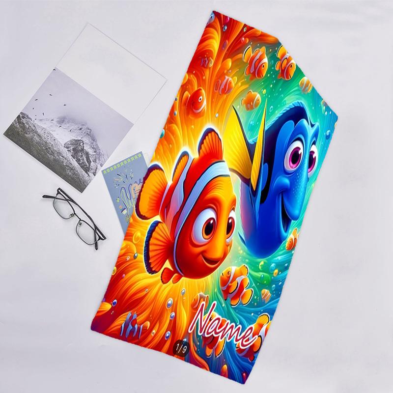 1pc Nemo1 Beach Towel with Custom Name, Beach/Swimming/Bath/Picnic/Camping Towel, Suitable for Seaside Beaches