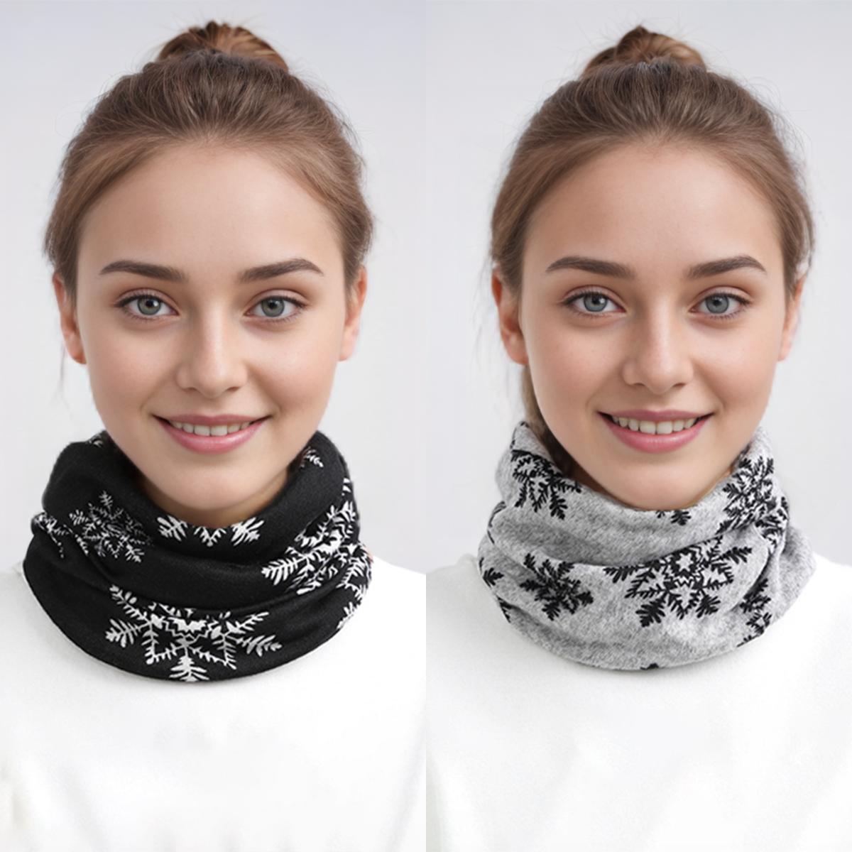 

2Pcs Ring Scarf New Infinity Scarf Fashion Snowflake Digital Printing Full Mask Head Wraps For Women Muslim Hijabs 25*25cm