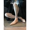 Single shoes, light-mouth shoes, summer inner height increase, apricot pointed flat shoes, women's commuting