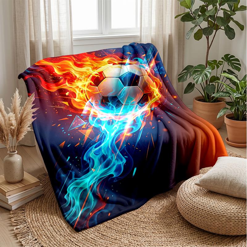 Flaming Soccer Ball Art 1 Theme Blanket Lightweight Warm Flannel Blanket Decorative Throw Blanket for Home Decoration