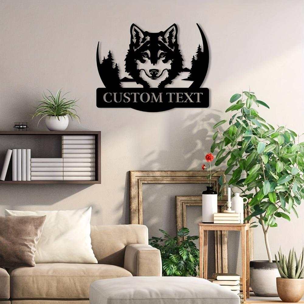 1pc Custom Howling Wolf Skull Metal Wall Sign, Personalized Typography Decoration, Indoor Outdoor Art