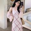 French Sweet and Elegant Plaid Spaghetti Strap Dress, Summer New Seaside Vacation Waist-cinching Niche Long Dress