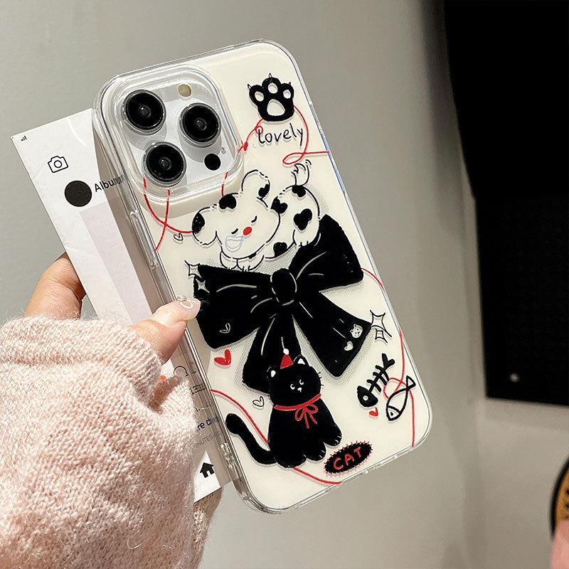 New Cute Kitten and Puppy Mobile Phone Case Suitable for Apple 16promax Soft Girl Iphone15 Protective Cover for Women 13