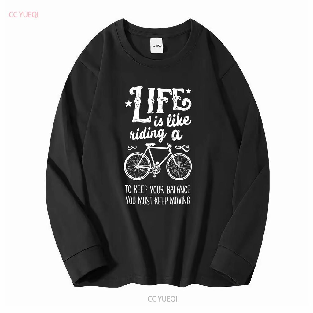ŽIVOT JE JAKO JÍZDA NA KOLE Tričko s dlouhým nebo krátkým rukávem Vintage Vyprané Stylové Pružné Univerzální Pohodlné Unisex Měkké