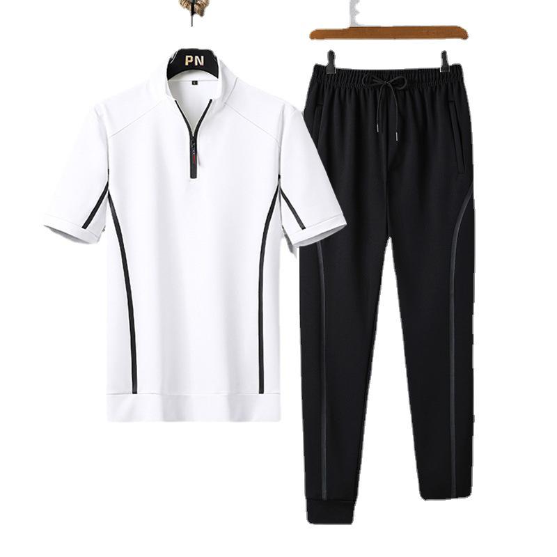 Men's Stand-Up Collar Sportswear Suit: Casual, Trendy, Breathable, Loose-Fit, Short-Sleeved Two-Piece Set