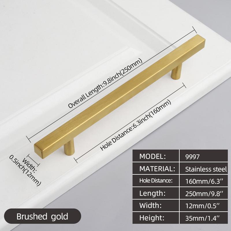 Oukali American Style Furniture Kitchen Cabinet Handle Cupboard Matt Black T Bar Square Stainless Steel Pull Handles
