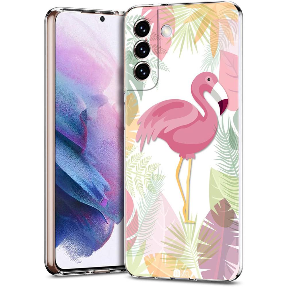 Phone Case For Samsung Galaxy S24 Ultra S23 FE S22 S20 S21 5G S10 S9 Plus S10E S8 Soft Clear Lovely Pink Flamingos Leaf Cover