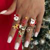 Cartoon Drip Santa Elk Ring, Creative Christmas Tree With Diamond Snowflake Opening Ring